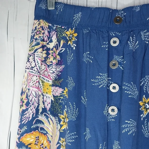 Anthropologie Odette Pants Size Med Blue Floral High Waist Tapered Joggers - Picture 4 of 13